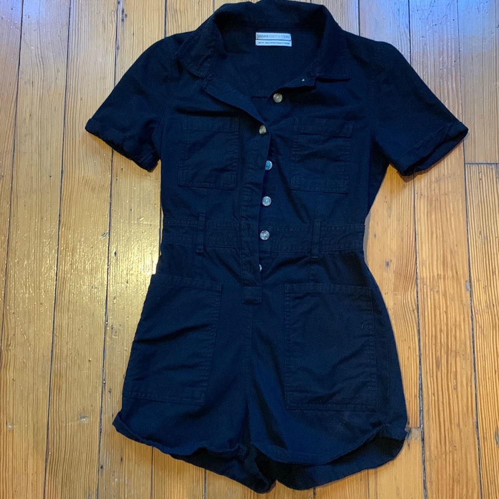 Black Uo Carmen button-front romper